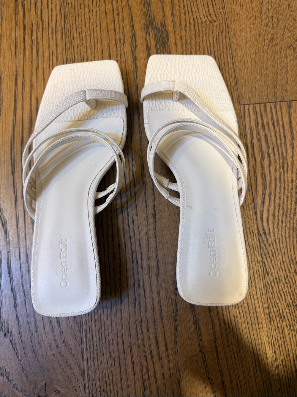 Open Edit White Square-Toe Strappy Heels